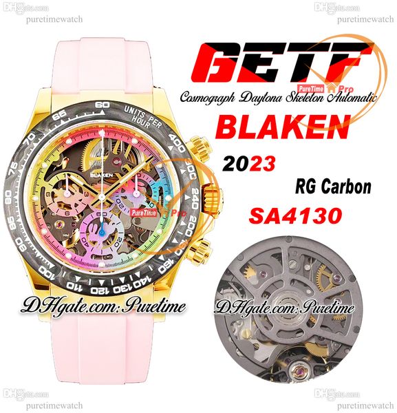 getf blaken sa4130 automatic chronograph skeleton dial mens watch yellow gold carbon bezel 904l steel pink rubber super edition reloj hombre, Slivery;brown
getf blaken sa4130 automatic chronograph skeleton dial mens watch yellow gold carbon bezel 904l steel pink rubber super edition reloj hombre, Slivery;brown