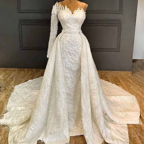 2023 arabic aso ebi ivory mermaid wedding dress lace beaded one shoulder bridal gowns dresses zj2016, White
2023 arabic aso ebi ivory mermaid wedding dress lace beaded one shoulder bridal gowns dresses zj2016, White