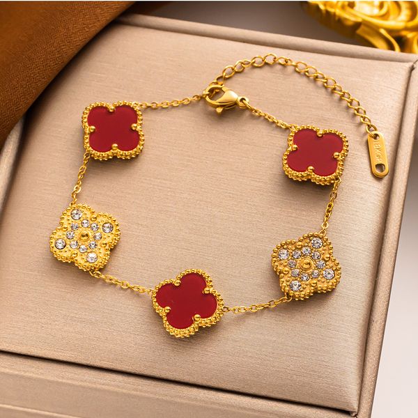 

18K Gold Plated Luxury Designer Charm Bracelet Four-leaf Clover Designer Jewelry Elegant Mother-of-Pearl Bracelets For Women High Quality Jewelry Christmas gift