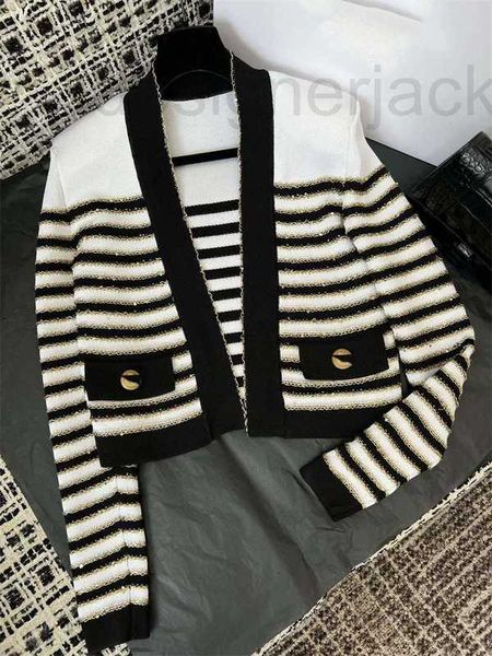 women's jackets designer spring summer new style elegant stripe contrast gold thread versatile knitted cardigan coat women vduq, Black;brown
women's jackets designer spring summer new style elegant stripe contrast gold thread versatile knitted cardigan coat women vduq, Black;brown