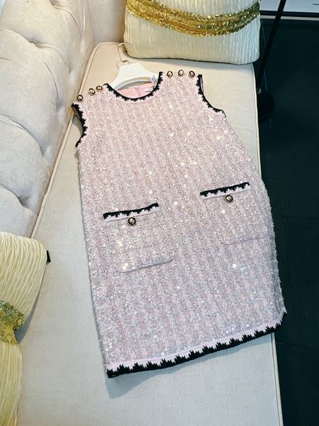 2023 summer pink contrast color sequins tweed dress sleeveless round neck double pockets short casual dresses a3l183337, Black;gray
2023 summer pink contrast color sequins tweed dress sleeveless round neck double pockets short casual dresses a3l183337, Black;gray