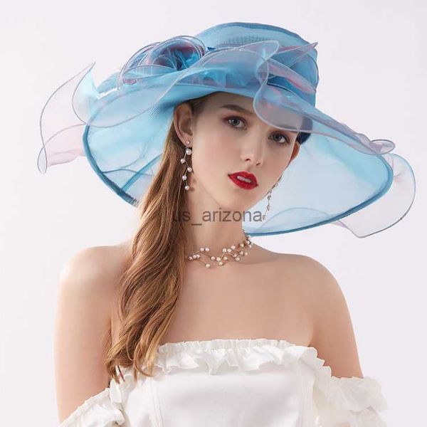 fashion summer organza beach hats for women elegant ladies sun hat large wide brim church kenducky wedding hat with big flower l230620, Blue;gray
fashion summer organza beach hats for women elegant ladies sun hat large wide brim church kenducky wedding hat with big flower l230620, Blue;gray