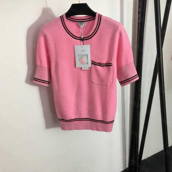 23ss womens designer clothing womens knits single pocket striped color match crew neck short sleeve knit womens clothes a1, White
23ss womens designer clothing womens knits single pocket striped color match crew neck short sleeve knit womens clothes a1, White