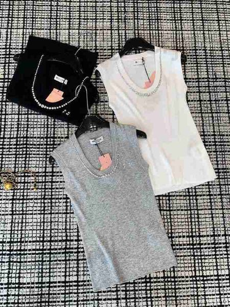 women's tanks & camis designer summer new spicy girl style fashion versatile collar studded beads water diamond decoration neck sleevel, White 
women's tanks & camis designer summer new spicy girl style fashion versatile collar studded beads water diamond decoration neck sleevel, White