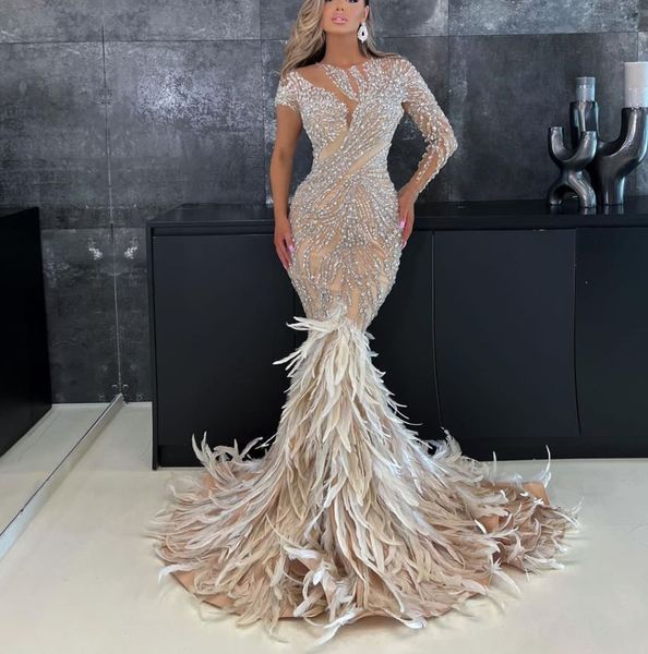 exquisite mermaid prom dresses one long sleeve v neck appliques beaded floor length 3d lace diamonds feather train evening dress bridal gown, Black
exquisite mermaid prom dresses one long sleeve v neck appliques beaded floor length 3d lace diamonds feather train evening dress bridal gown, Black