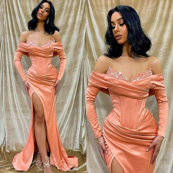 coral prom dresses sequins off shoulder sleeves evening gowns slit semi formal red carpet long special occasion dress, Black
coral prom dresses sequins off shoulder sleeves evening gowns slit semi formal red carpet long special occasion dress, Black