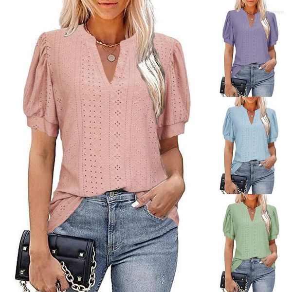 women's t shirts t-shirt spring and summer leisure v-neck solid color hollow bubble sleeve loose fashion street shirt, White
women's t shirts t-shirt spring and summer leisure v-neck solid color hollow bubble sleeve loose fashion street shirt, White