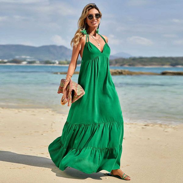 casual dresse 2023 summer women's open back strap long large hem beach women's dresses, Black;gray
casual dresse 2023 summer women's open back strap long large hem beach women's dresses, Black;gray