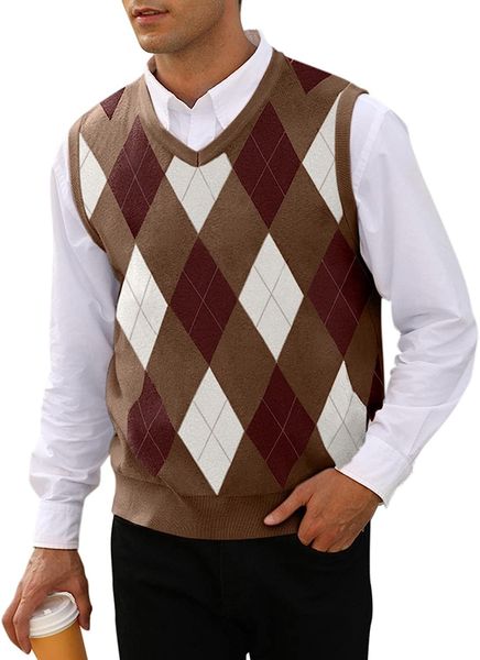 slim fit mens argyle knitwear vest, casual v neck sleeveless pullover sweater, Black;white
slim fit mens argyle knitwear vest, casual v neck sleeveless pullover sweater, Black;white