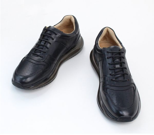 casual shoes sports men's spring new shock absorption cowhide raised running lace-up breathable thick soled, Black
casual shoes sports men's spring new shock absorption cowhide raised running lace-up breathable thick soled, Black