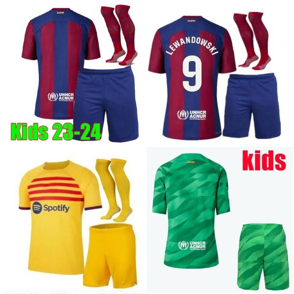 Image of 23 24 Lewandowski Soccer Jersey Kids Kit Sock Gavi Camiseta De Futbol Pedri Ferran 2023 2024 Ansu Fati Raphinha Football Shirt Top