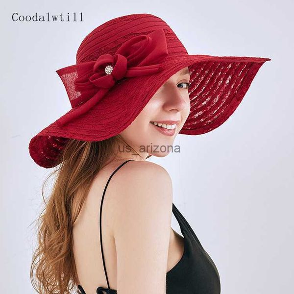 women wide brim sun hat for summer out beach vacation bow straw hats ladies female formal party race church fedora cap folded l230620, Blue;gray
women wide brim sun hat for summer out beach vacation bow straw hats ladies female formal party race church fedora cap folded l230620, Blue;gray