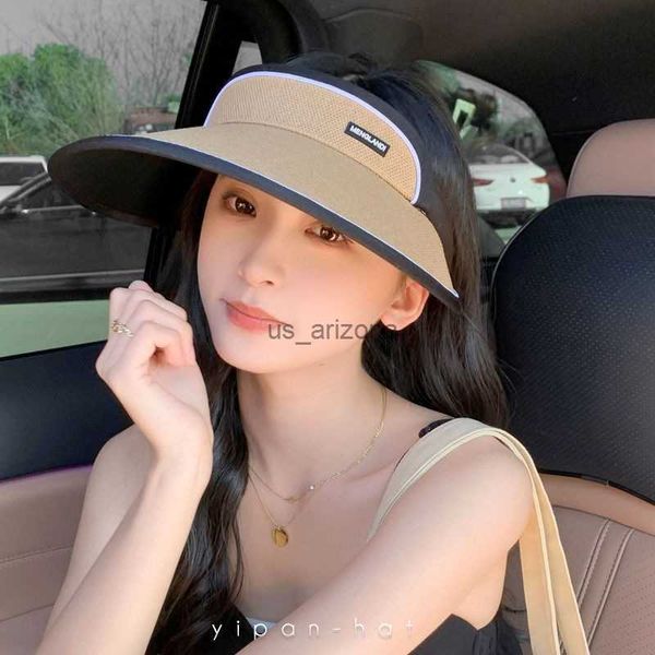 sunscreen hat women's new summer beach empty uv-proof straw hat holiday beach lady hat with letter l230620, Blue;gray 
sunscreen hat women's new summer beach empty uv-proof straw hat holiday beach lady hat with letter l230620, Blue;gray