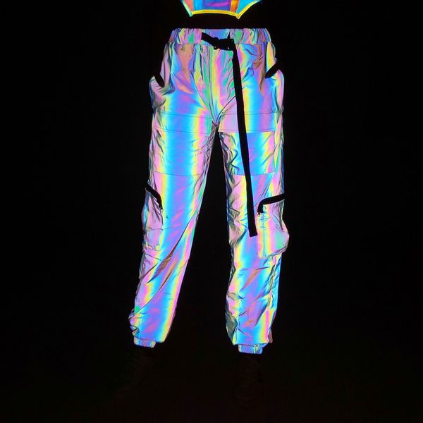 women's pants multi-pocket design with colorful reflective overalls female ins selling nightclub bunches casual pants, Black;white
women's pants multi-pocket design with colorful reflective overalls female ins selling nightclub bunches casual pants, Black;white