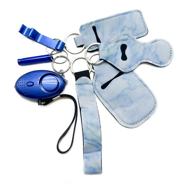 blue 8 color selling self-defence keychain 7-piece wrist strap liquid bottle set alarm whistle opener safety protection keychain, Silver
blue 8 color selling self-defence keychain 7-piece wrist strap liquid bottle set alarm whistle opener safety protection keychain, Silver