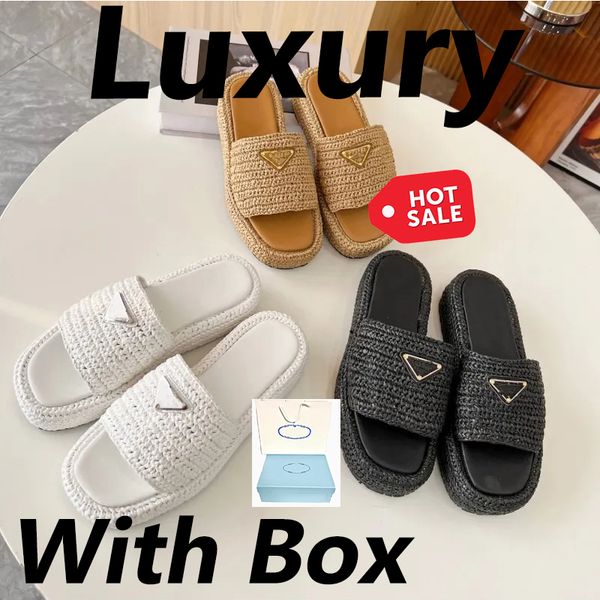 with box designer slippers triangle buckle straw women thick bottom sandals slip on mules oran sandal slides platform flip flops h sandals s, Black
with box designer slippers triangle buckle straw women thick bottom sandals slip on mules oran sandal slides platform flip flops h sandals s, Black