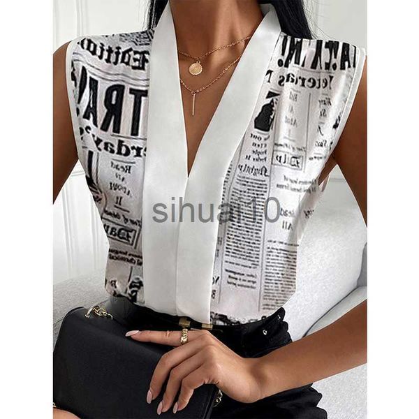 women's blouses shirts women summer fashion female nespaper print v neck long sleevless casual blouse j230621, White
women's blouses shirts women summer fashion female nespaper print v neck long sleevless casual blouse j230621, White