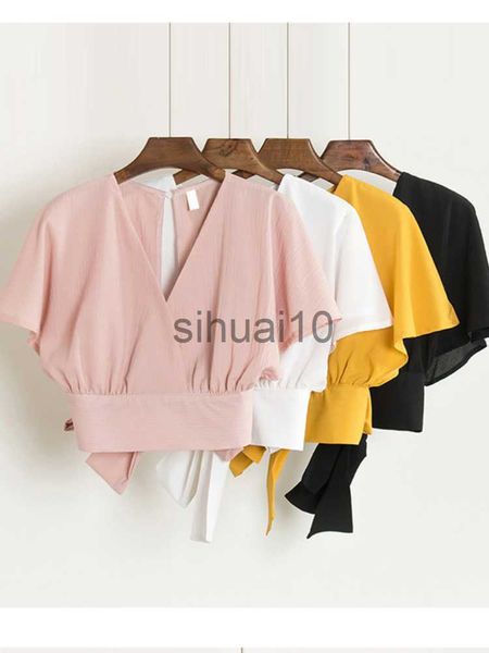 women's blouses shirts woherb 2023 summer short sleeve blouse women crop elegant back bow bandage shirt ladies backless kawaii beach c, White
women's blouses shirts woherb 2023 summer short sleeve blouse women crop elegant back bow bandage shirt ladies backless kawaii beach c, White