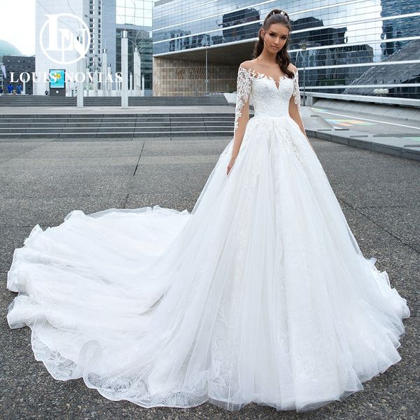 ball gown long sleeves wedding dress 2023 sweetheart embroidery appliques sequins semi-transparent dress for bride cathedral tailing vestido, White
ball gown long sleeves wedding dress 2023 sweetheart embroidery appliques sequins semi-transparent dress for bride cathedral tailing vestido, White
