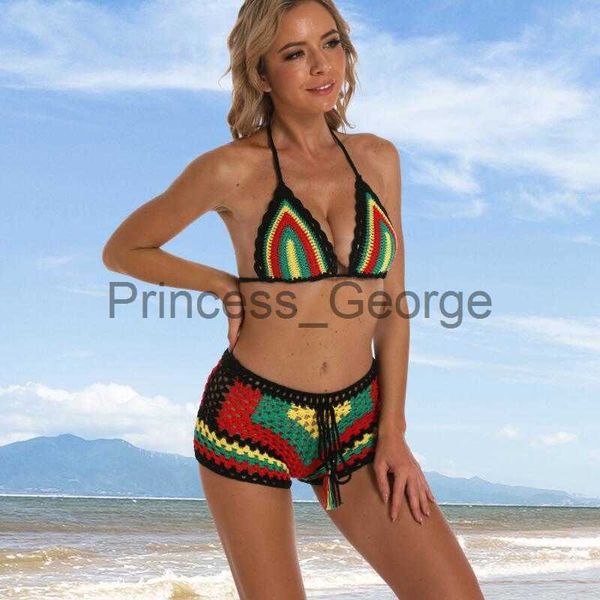 women's plus size swimwear handmade crochet bikini set tassel shorts women swimwear rasta colored x0621, Black
women's plus size swimwear handmade crochet bikini set tassel shorts women swimwear rasta colored x0621, Black