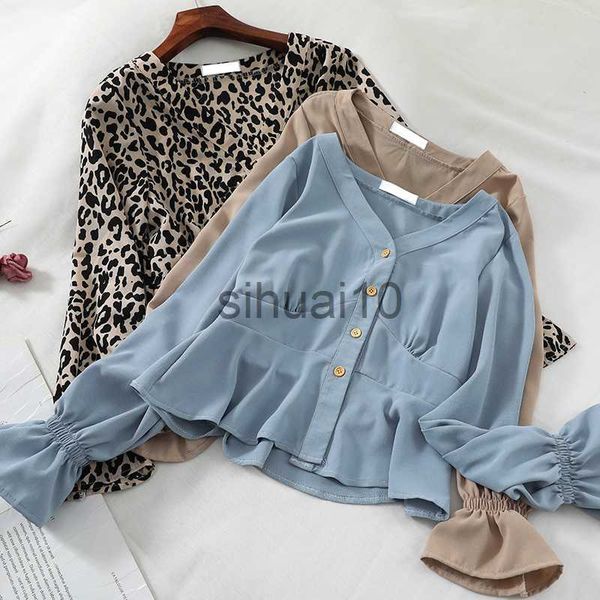 women's blouses shirts hisuma 2021 spring autumn flare sleeve v-neck women leopard basic ruffles shirt lady short slim cardigan button, White
women's blouses shirts hisuma 2021 spring autumn flare sleeve v-neck women leopard basic ruffles shirt lady short slim cardigan button, White