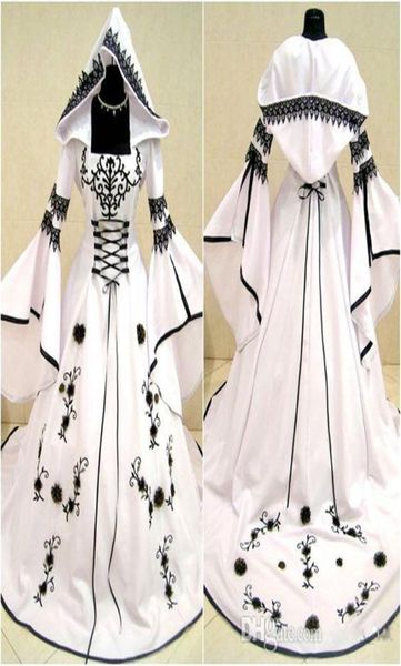 renaissance medieval vintage black and white wedding dresses 2021 long sleeve embroidery lace appliqued laceup back gothic bridal6812002
renaissance medieval vintage black and white wedding dresses 2021 long sleeve embroidery lace appliqued laceup back gothic bridal6812002