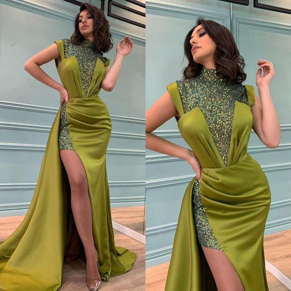 fashion green sequins prom dresses high neck overskirts evening gowns slit pleats formal red carpet long special occasion party dress, Black
fashion green sequins prom dresses high neck overskirts evening gowns slit pleats formal red carpet long special occasion party dress, Black