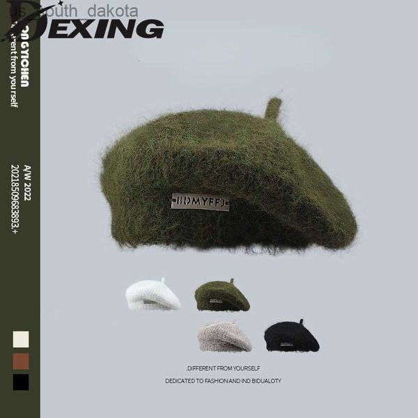 2022 new japanese mohair knitted beret women's autumn and winter fashion elegant metal labeling plush art painter hat warm hat l230523, Blue;gray
2022 new japanese mohair knitted beret women's autumn and winter fashion elegant metal labeling plush art painter hat warm hat l230523, Blue;gray