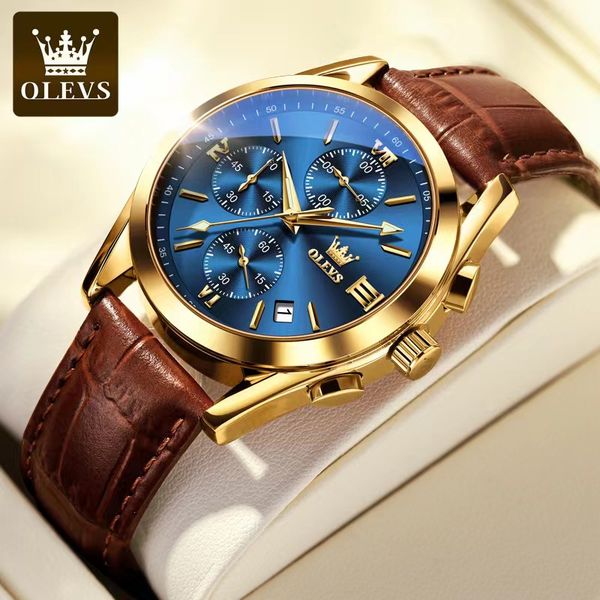 olevs multifunctional sports three eye six needle timing quartz watch waterproof calendar men's watch 40mm, Slivery;brown
olevs multifunctional sports three eye six needle timing quartz watch waterproof calendar men's watch 40mm, Slivery;brown