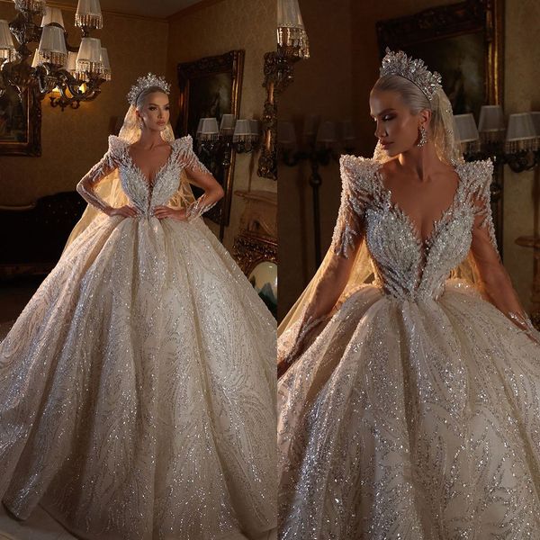 illusion v neck wedding dresses ball gowns luxurious full sleeve bridal dress custom made sequined lace floor length gown, White
illusion v neck wedding dresses ball gowns luxurious full sleeve bridal dress custom made sequined lace floor length gown, White