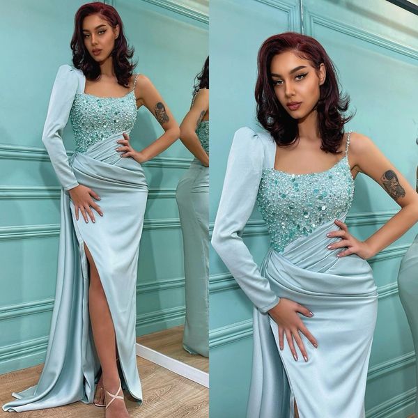 mint green prom dresses sequins one shoulder evening gowns slit pleats formal red carpet long special occasion dress, Black
mint green prom dresses sequins one shoulder evening gowns slit pleats formal red carpet long special occasion dress, Black