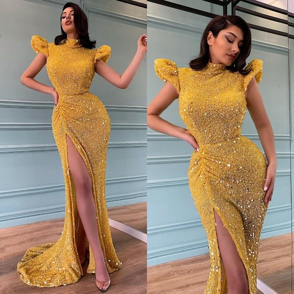 yellow prom dresses high neck cap sleeves sequins evening gowns slit pleats formal red carpet long special occasion dress, Black
yellow prom dresses high neck cap sleeves sequins evening gowns slit pleats formal red carpet long special occasion dress, Black