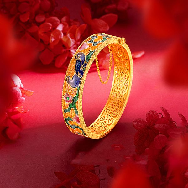 women bangle bracelet 18k gold color china-chic palace retro style silk enamel magpie bracelet, Black
women bangle bracelet 18k gold color china-chic palace retro style silk enamel magpie bracelet, Black