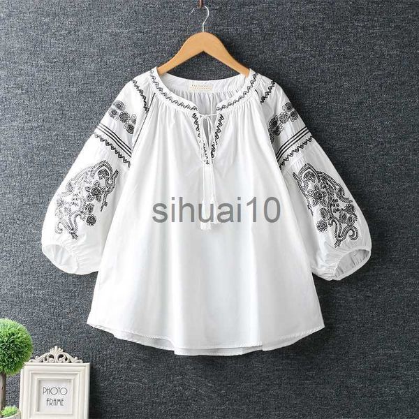 women's blouses shirts women summer ethnic vintage mexico boho style o-neck lantern sleeve loose embroidery lace up blouse shirt femin, White
women's blouses shirts women summer ethnic vintage mexico boho style o-neck lantern sleeve loose embroidery lace up blouse shirt femin, White