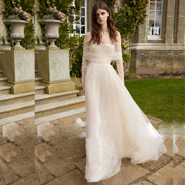 off shoulder colorful tulle beach wedding dresses with wrap illusion sleeves floor length country bridal wedding gown women dress for bride, White
off shoulder colorful tulle beach wedding dresses with wrap illusion sleeves floor length country bridal wedding gown women dress for bride, White