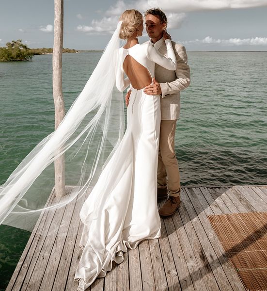 backless mermaid wedding dress for women 2023 bride long sleeve button crepe elegant soft satin bridal gowns beach boho, White
backless mermaid wedding dress for women 2023 bride long sleeve button crepe elegant soft satin bridal gowns beach boho, White