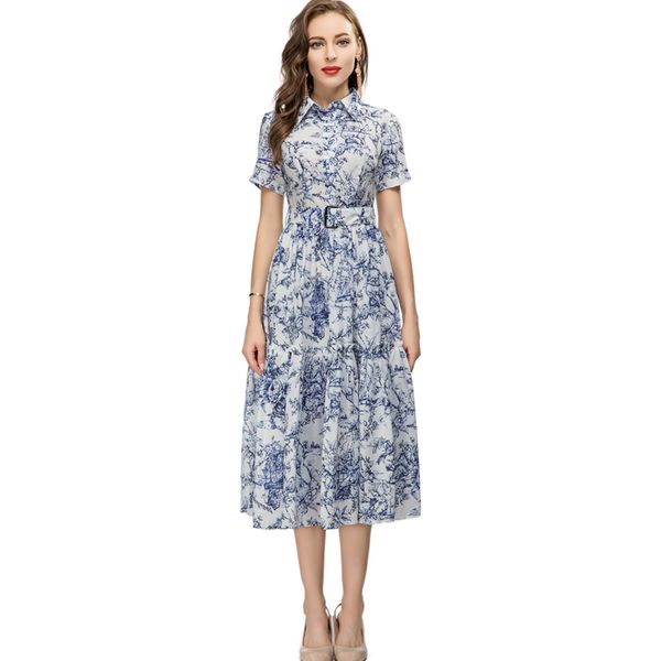 women's runway dresses turn down collar short sleeves printed ruffles fashion mid vestidos with belt, Black
women's runway dresses turn down collar short sleeves printed ruffles fashion mid vestidos with belt, Black