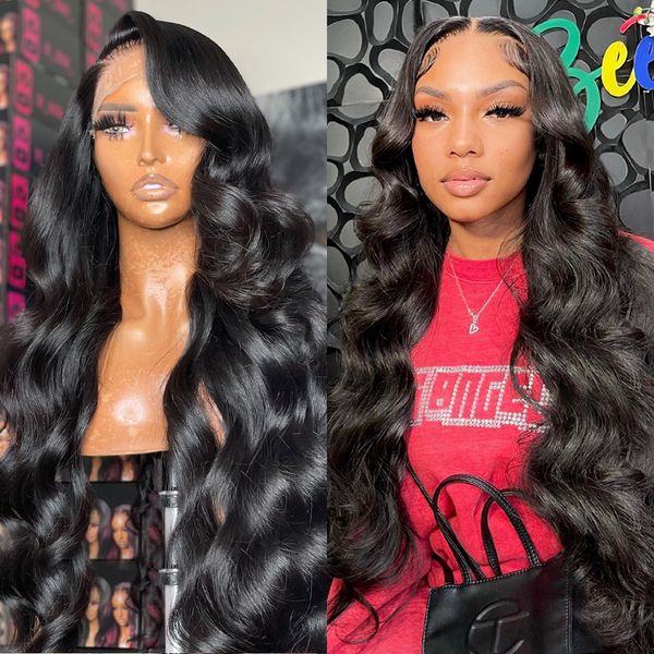 

13x4 body wave lace frontal wig transparent 13x6 lace front human hair wigs for women pre-plucked brazilian 30inch body wave wig, Black;brown