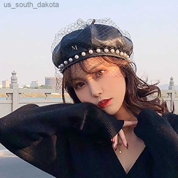 fashion pu leather beret hat retro mesh black beret pearl painter hat net red same octagonal hat l230523, Blue;gray
fashion pu leather beret hat retro mesh black beret pearl painter hat net red same octagonal hat l230523, Blue;gray