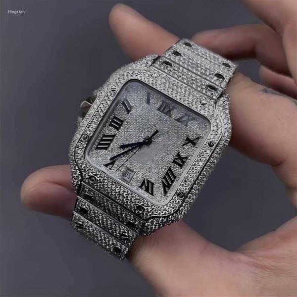 wristwatch luxury moissanite iced out watch hip hop bust down diamond watch stainls steel studded wrist, Silver 
wristwatch luxury moissanite iced out watch hip hop bust down diamond watch stainls steel studded wrist, Silver