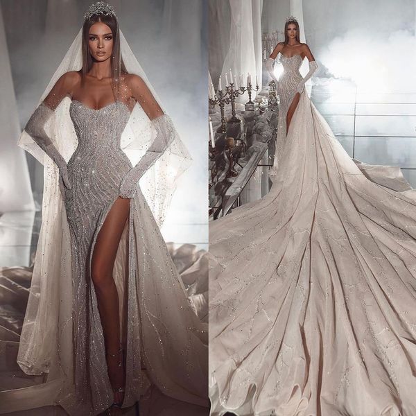 modern strapless mermaid wedding dress simple lace high split arabic trumpet sweep train bridal gowns robe de soiree, White
modern strapless mermaid wedding dress simple lace high split arabic trumpet sweep train bridal gowns robe de soiree, White