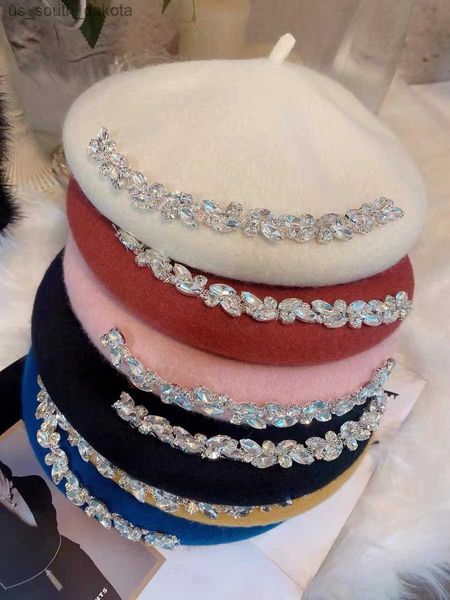 women berets winter wool hats luxury crystal decoration fashion warm beanie hats women solid bonnet cap for girls l230523, Blue;gray
women berets winter wool hats luxury crystal decoration fashion warm beanie hats women solid bonnet cap for girls l230523, Blue;gray