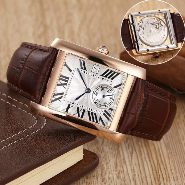 women men 34mm square watch automatic mechanical leather strap waterproof watches 18k rose gold transparent back designer wristwatch gift, Slivery;brown 
women men 34mm square watch automatic mechanical leather strap waterproof watches 18k rose gold transparent back designer wristwatch gift, Slivery;brown