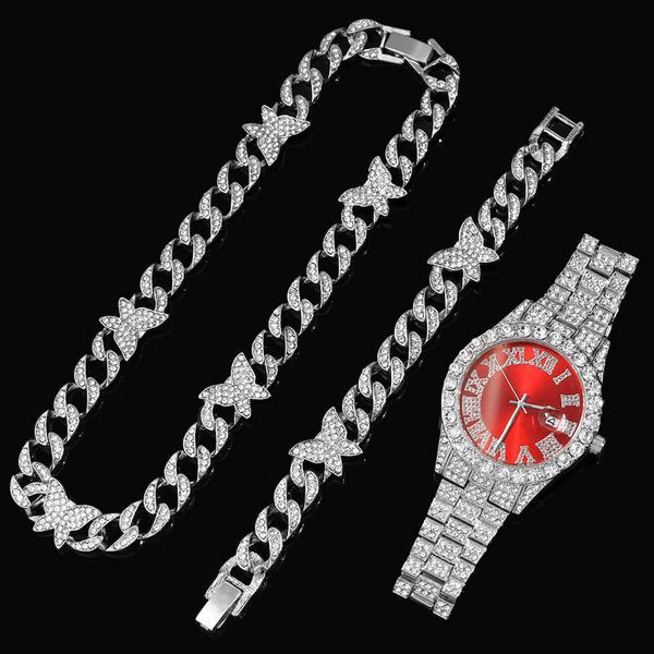 watches 3 pcs hip hop butterfly cuban necklace watch bracelet iced out bling rhinestones miami curb chain choker necklace jewelry 230613, Slivery;golden
watches 3 pcs hip hop butterfly cuban necklace watch bracelet iced out bling rhinestones miami curb chain choker necklace jewelry 230613, Slivery;golden