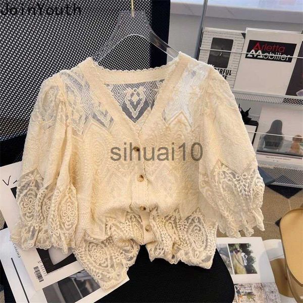 women's blouses shirts summer blusas de mujer 2023 fashion blouses for women v-neck short sleeve lace crop hollow out embroidery blous, White
women's blouses shirts summer blusas de mujer 2023 fashion blouses for women v-neck short sleeve lace crop hollow out embroidery blous, White