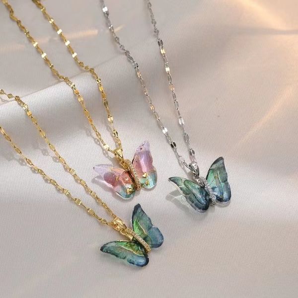 popular female necklace with internet red micro inlaid zircon gradient illusion butterfly, fashionable and simple personality, titanium stee, Silver
popular female necklace with internet red micro inlaid zircon gradient illusion butterfly, fashionable and simple personality, titanium stee, Silver