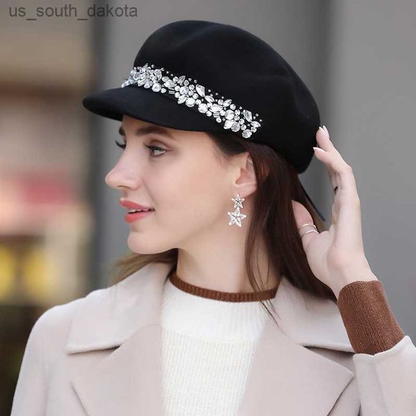 french new style hat lady autumn winter beret hat hat british pumpkin hat woolen hat fashion rhinestone wool felt hat l230523, Blue;gray
french new style hat lady autumn winter beret hat hat british pumpkin hat woolen hat fashion rhinestone wool felt hat l230523, Blue;gray