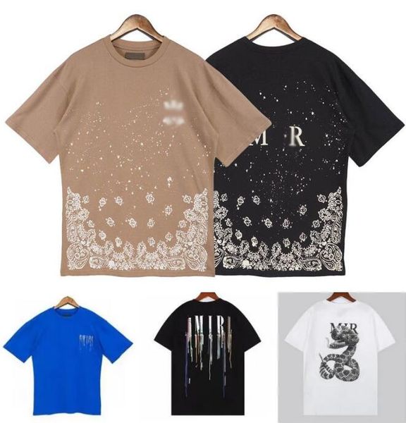 Image of Mens T Shirt Designer Tshirt Limited Edition Couples Tees Street Wear Summer Fashion Brand A miri Shirt Splash-ink Letter Print Short Sleeve Casual Loose Crewneck