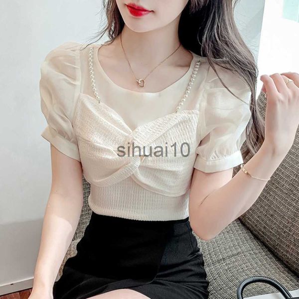 women's blouses shirts 2022 new korean summer women chic feminine crop o neck beading blouse puff sleeve sweet short shirt j230621, White
women's blouses shirts 2022 new korean summer women chic feminine crop o neck beading blouse puff sleeve sweet short shirt j230621, White