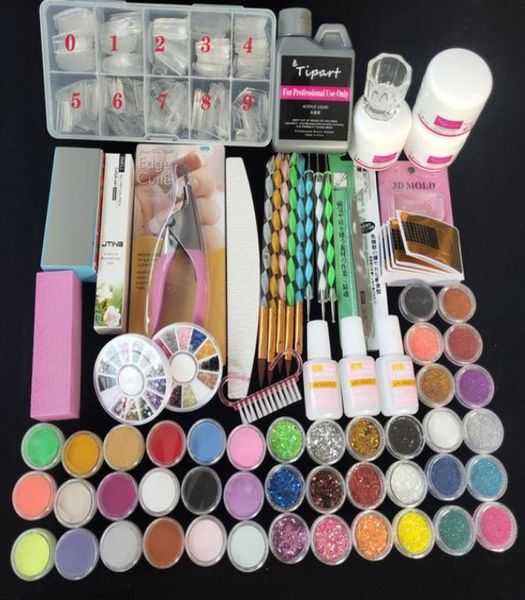 

professional 42 acrylic liquid powder glitter clipper primer file nail art tips tool brush tools set kit new9120987